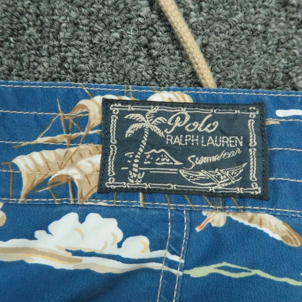 Polo Ralph Lauren Swim Trunks Mens 40 Blue Swimwear Sailing Ships Lined Shorts